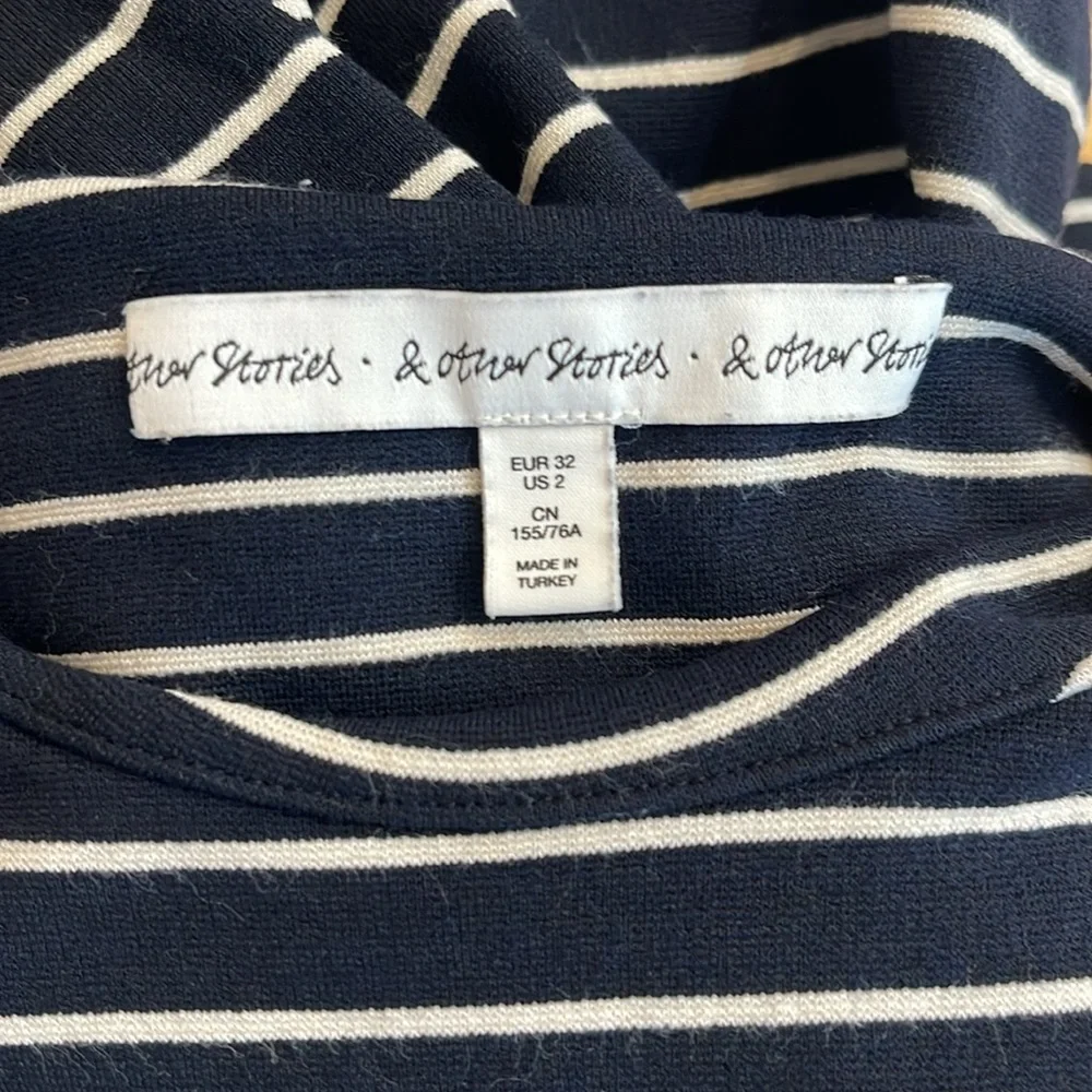 & Other Stories Navy and White Striped Sleeveless Dress with Pockets